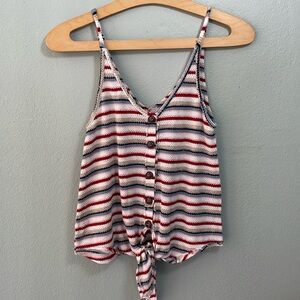 ♦️5/$15♦️ Blu Pepper | Striped Knit Button-Down Cami Tank Top Front-Tie